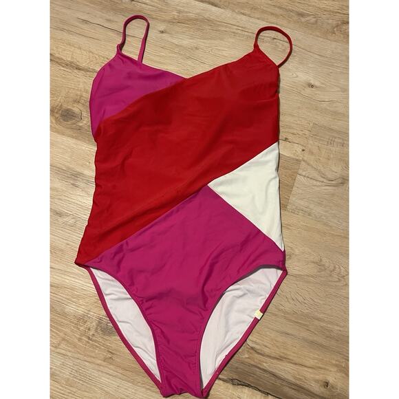 Summersalt Marina Lava Hibiscus Red and Pink Colorblock One Piece Swimsuit 10 - Picture 3 of 7